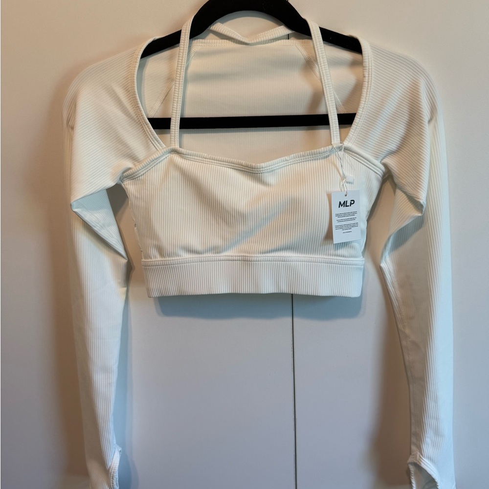 Women's White Long Sleeve Ribbed Crop Top